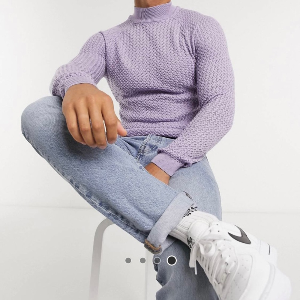 🔥 ASOS MuscleFit Basket Stitch Turtleneck Sweater